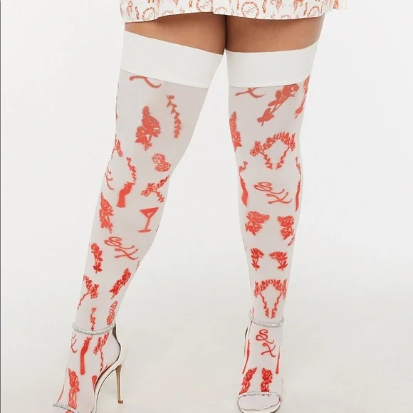 Savage X Fenty Roasted Red Fresh Ink Lined & Laced Stay-Up Stockings - Picture 5 of 13